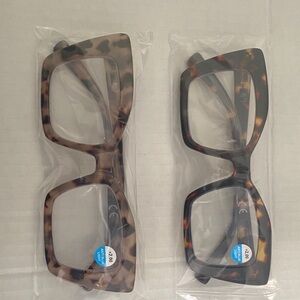 Tortoise Shell Square Glasses, oversize Readers +2,00 anti blue light